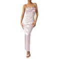 thumbnail image 1 of VISgogo Vestido largo ajustado de satén para mujer, sin mangas, correa de espagueti, cuello alto, color sólido, vestido de cóctel VISgogo moda, 1 of 9