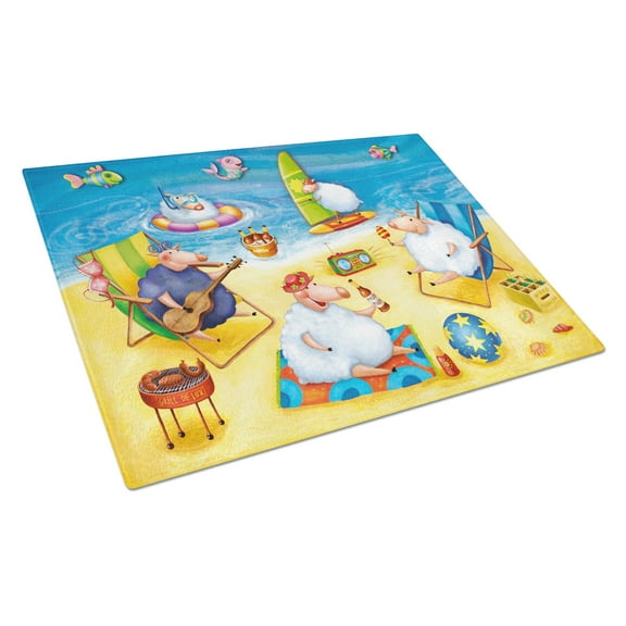 Caroline's Treasures Party Pigs on the Beach Glass Cutting Board Large