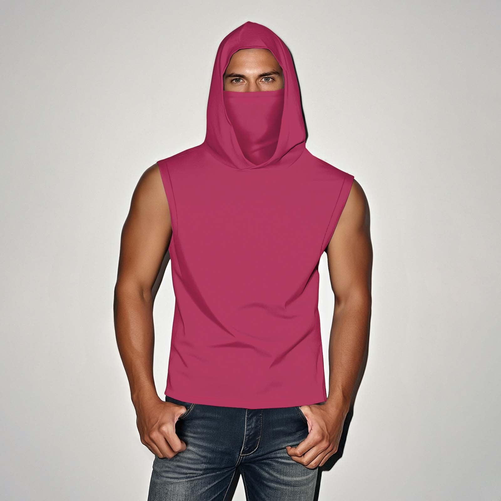 Mens Sleeveless Sun Protection Tops Plus Size Cooling Hooded