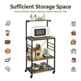 thumbnail image 6 of Yaheetech Kitchen Baker's Rack Storage Shelf on Wheels with Side Hooks, Rustic Brown, 6 of 9