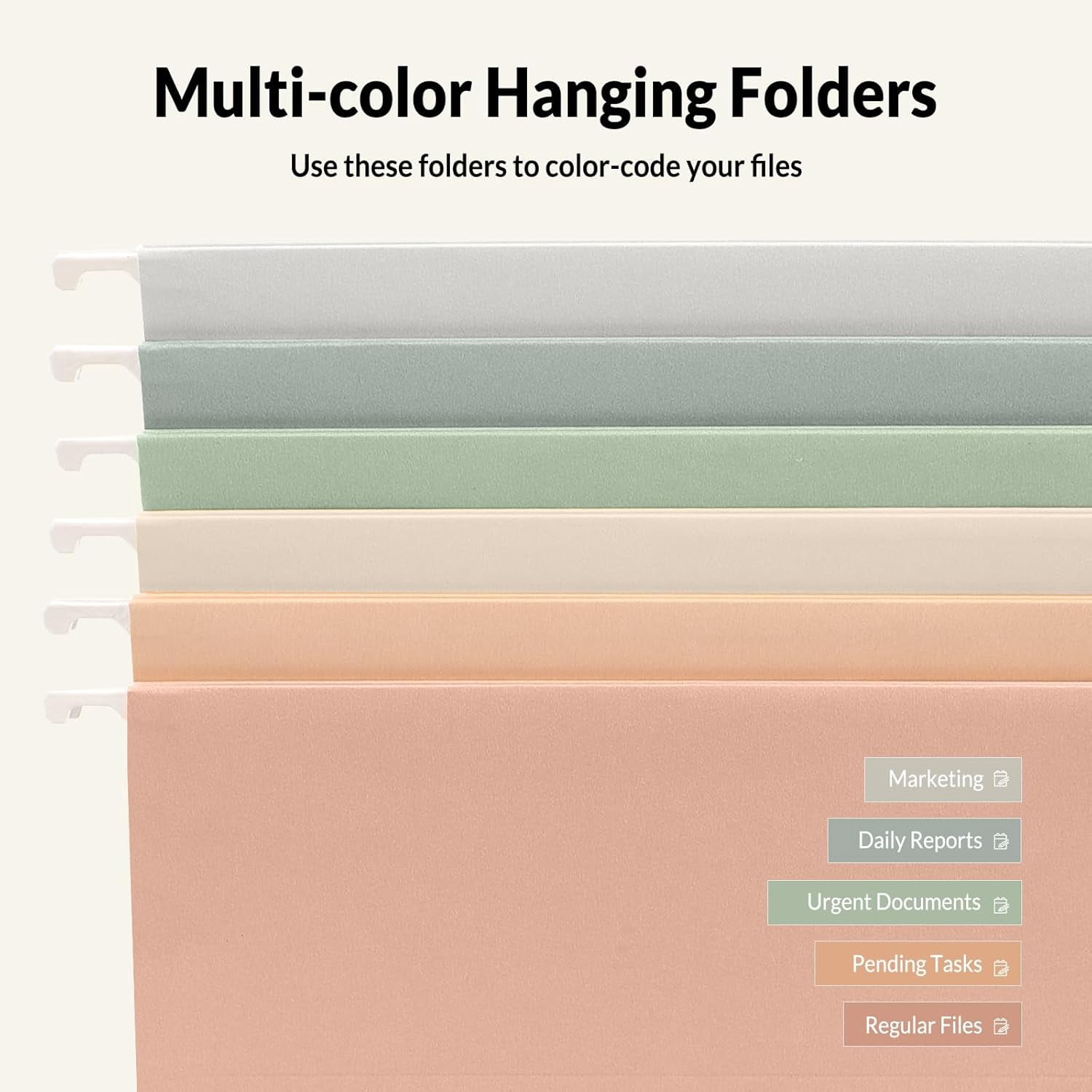 Hanging File Folders, 6 Pack Letter Size Hanging File Folders with 1/5-Cut Tabs, Ideal for Home and Office Organization and Papers Classification,Morandi Colors
