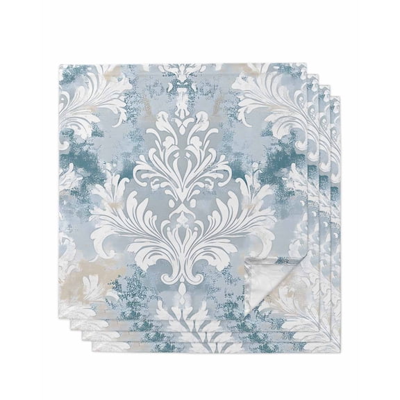 nqOlkjepod White Floral Smear Cloth Napkins Set of 4 Reusable Dinner Napkins, Teal Beige Flower Abstract Art Cocktail Napkin Washable Table Napkins for Wedding/Holiday Party/Baby Shower 20"x20"