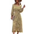 thumbnail image 2 of Vestido largo con cintura con lazo,Vestido largo de manga larga para mujer, vestido de cintura alta, vestido maxi con volantes y niveles, instalación sin esfuerzo, 2 of 7