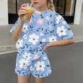thumbnail image 5 of Girls 2 Piece Floral Print Short Set, Short Sleeve Knot Tee and Elastic Waist Shorts, Soft Polyester Spandex Blend, Kids to Teen Sizes 100-170, Multicolor,Size 7-8T, 5 of 8
