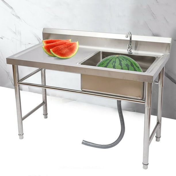 Tfcfl Freestand Commercial Food Prep Table Stainless Steel Sink With Faucet For Outdoor Indoor Sliver Com Food Prep Table Stainless Steel Sink, Food Prep Table With Sink