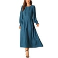 thumbnail image 2 of INSPIRE CHIC Women's Dress Crewneck Long Sleeves Frilled A-Line Midi Dresses with Pockets Peacock Blue S, 2 of 5