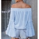 thumbnail image 4 of Blusa casual para mujer, Tops con mangas acampanadas y hombros descubiertos, blusas sueltas de verano, rendimiento sólido, 4 of 6