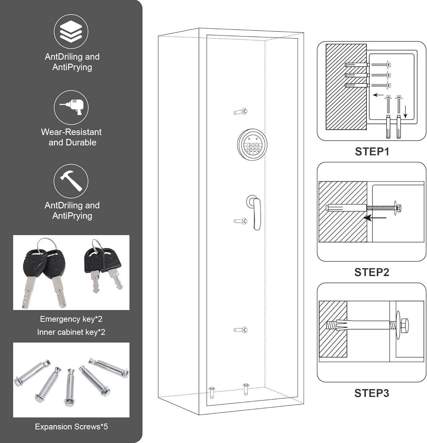 Digital Password Long Gun Safes,Rifle Gun Safe Quick Access 5 Gun Storage Cabinet for Home Rifles Shotguns