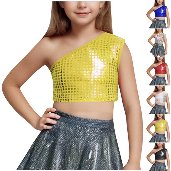 Crunowin Girls Summer Tank Tops, Round Neck Elastic Waist Performance Party Stage Vest Size 3T Black