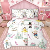 Homewish Bowtie Xmas Tree 7-Piece Twin Bedding Set,Nutcracker Elf Unicorn,Ultra Soft Reversible Decor For Teens