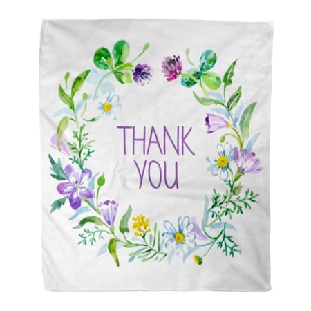 SIDONKU Throw Blanket Warm Cozy Print Flannel Colorful Flower Thank You Watercolor Floral Bouquet Spring Comfortable Soft for Bed Sofa and Couch 50x60 Inches