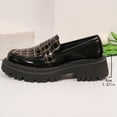 thumbnail image 4 of Womens Patent Faux Leather Platform Loafers Slip On - Chunky Comfort Casual & Work Shoes with Crocodile-Embossed Detail, Black,Size 6.5, 4 of 9