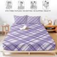 thumbnail image 5 of Cal.King Size Fitted Sheet Set - Purple Plaid 3 Piece Bedding Sets 16" Deep Pocket Fitted Sheet with 2 Pillowcases, White Stripes Modern Grids Geometric Brushed Microfiber Hotel Luxury Bed Sheets, 5 of 9