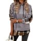 thumbnail image 1 of Sudadera con Capucha de Larga para Mujer, Estilo Patchwork A Cuadros, con Abertura Lateral, Ideal para Otoño e Invierno. Gris M, 1 of 9