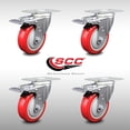 thumbnail image 2 of 4 Inch SS Red Polyurethane Top Plate Caster Set Total Lock Brake SCC, 2 of 2