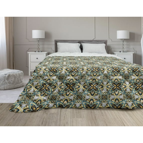 Retro Down Alternative Comforter, Vintage Flowers with Trippy Leafage Swirled Branches Abstract Foliage Forest Idyllic, Microfiber Quilt for All Season, 5 Sizes, Multicolor, by Ambesonne