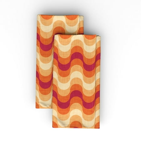 

Linen Cotton Canvas Dinner Napkins (Set of 2) - Groovy Waves Red Orange Wavy Retro Stripes 70S Hippie Print Cloth Dinner Napkins by Spoonflower