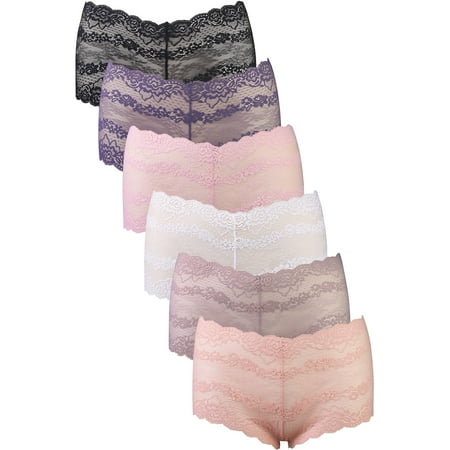 6 Packs of SOFRA Women s Nylon Mid Rise Lace Hipster Panty Underwear - Style#14