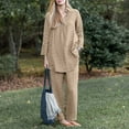 thumbnail image 3 of CILENON Women's Travel Outfits Ladies Loose Lapel Long Sleeve Shirt Wide Leg Solid Color Elegant Casual Retro Suit Womens Sweatsuits 2 Piece Set Airplane Travel Outfits for Women (Khaki,XL), 3 of 5