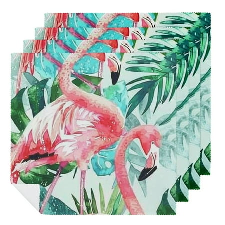 

Facannap Flamingos Tropical Leaves Watercolor Cloth Napkins for Farmhouse Party Dining Table Decor - Hotel Home Banquet Atmosphere Embellishment - Reusable Machine Washable Fabric for Events 4 PCS