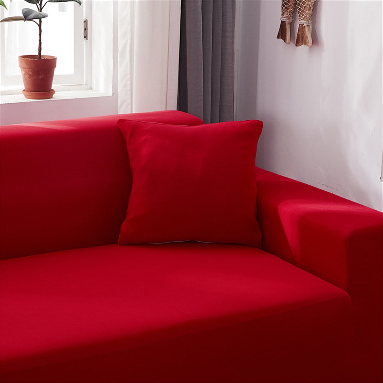 Sofa Cover,Red Four Seasons Universal Type Milk Silk Elastic Sofa Cover Full Enveloping Universal Sofa Cover Combination