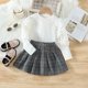thumbnail image 3 of Gibobby Conjunto de 2 uds de sudadera y pantalón para niños pequeños, bebés, Niñass, camiseta de manga larga, Tops, faldas a cuadros de lana con botones(Gris, 4-5 Años), 3 of 5