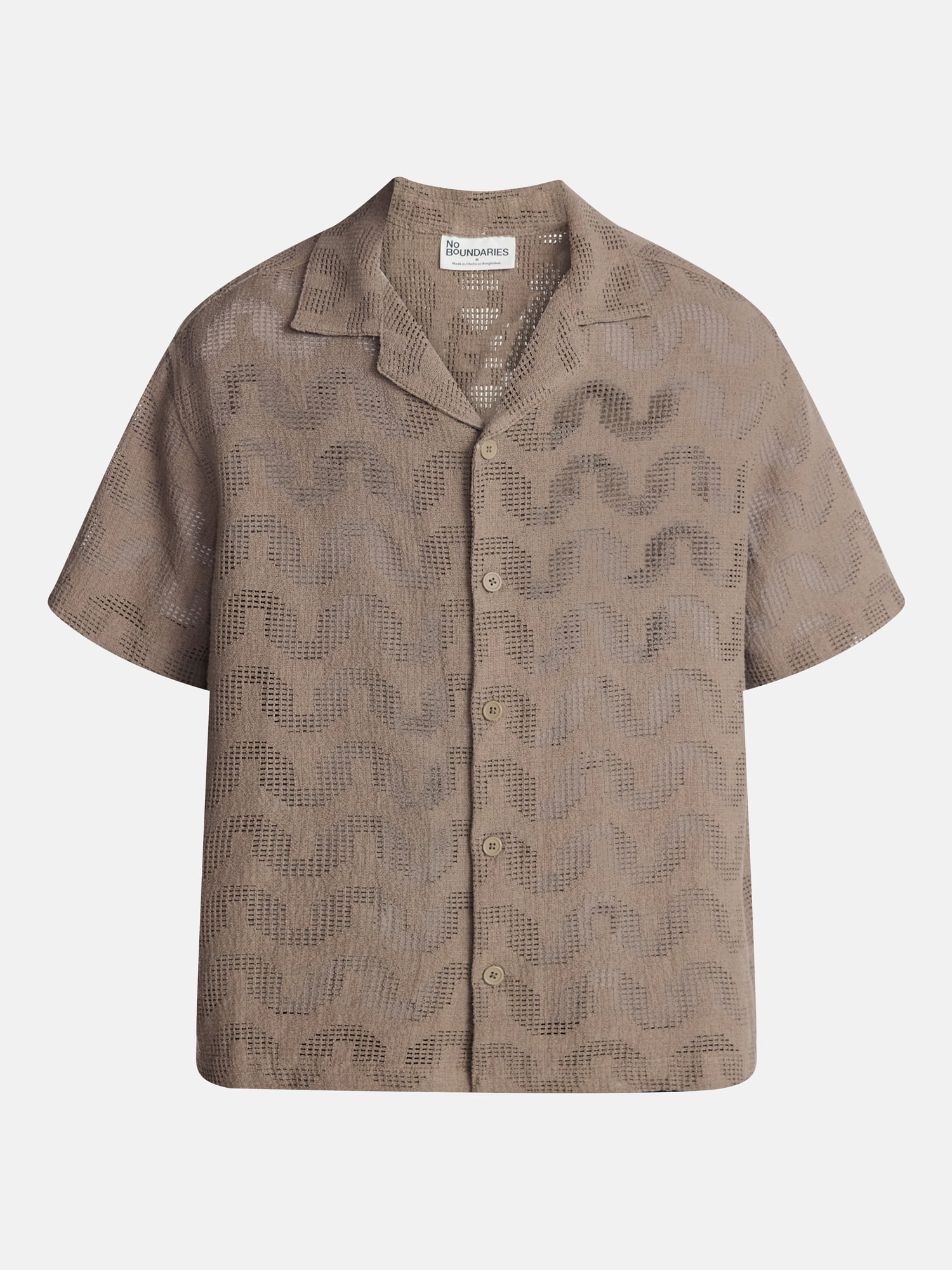 No Boundaries Textured Wave Design Resort Shirt with Short Sleeves, Men's XS-4XLT