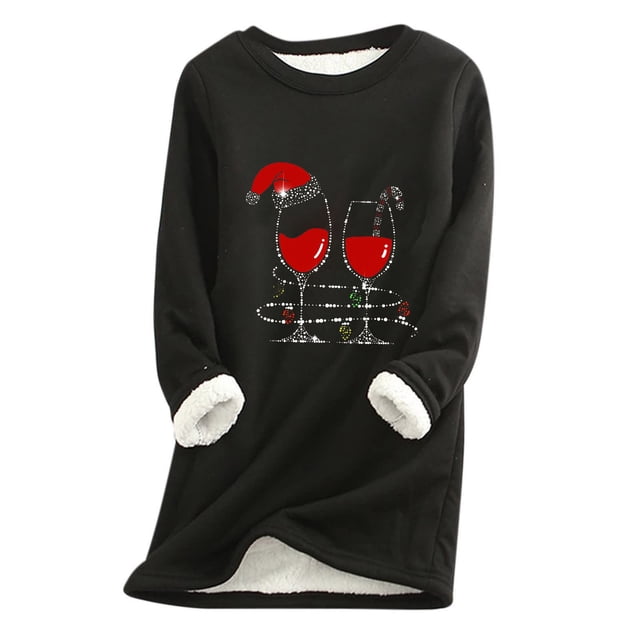 Birdeem Mode Femme Impression de Noël Manches Régulières Hiver Ample Vacances Décontracté Col Rond Chemise Hauts