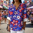 thumbnail image 6 of Womens Patriotic Linen Shirts Long Sleeve Button Down Floral Shirt Tops Loose Holiday July 4th Outfits Blue, 3XL, 6 of 6