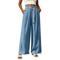 thumbnail image 2 of VBVC Women's High Waisted Wide Leg Pants , Pleated Palazzo Pants For Women , Ladies' Casual Flowy Dress Trousers with Pockets and a Belt,Blue,S-2XL, 2 of 7