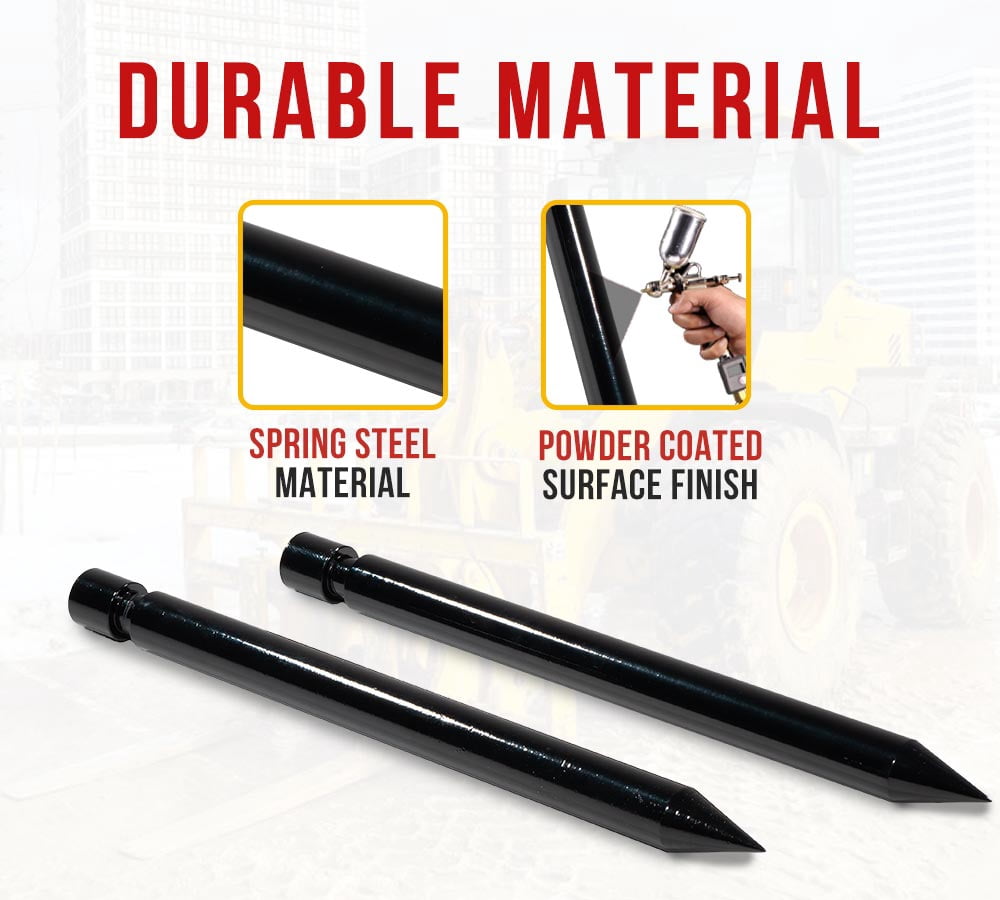 2 Pack 17" Hay Bale Spear Stabilizer Attachment - Black Powder Coated Hay Bale Forks Handing Equipment Fit for Skid Steer Mount Plate for Tractors, Loaders, Cranes