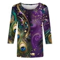 thumbnail image 4 of Penkiiy T-shirt Blouse Décontractée à Col Rond Manches 3/4 Mode Mardi Gras pour Femmes 2TG Multicolore, 4 of 5