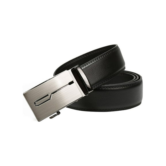 INSPIRE CHIC Men's Nickel Automatic Sliding Buckle Ratchet Leather Belt Black-Question Mark Pattern 43.3inches/110cm