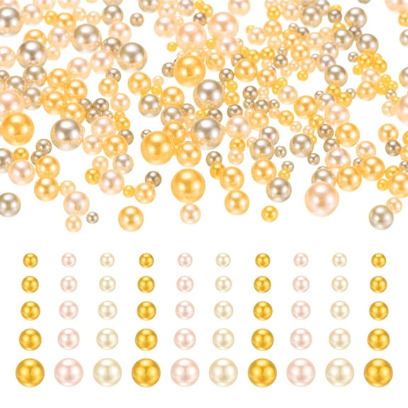 Uxcell 1000-Pack No Hole Pearls 3-8MM Gold, Pink, Silver Round Pearl Beads ABS Faux No Hole Beads for Crafts