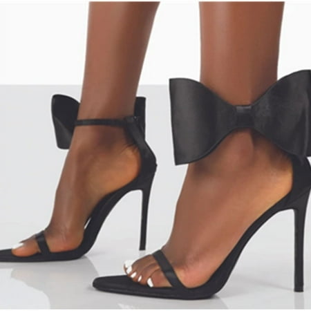 

Women s Open Toe Ankle Strap With Satin Bow Pointed Toe Mid Kitten Heel Pumps Shoes for Work and Party