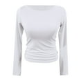 thumbnail image 5 of Workout Tops for Women Fall Long Sleeve Boat Neck Fitted Solid Color Basic Clothes Womens Plain Tshirts White XS, 5 of 5