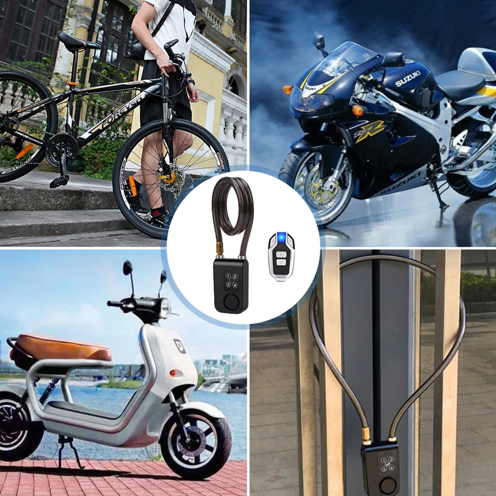 Wsdcam Bike Motorcycle Lock Alarm with Remote Anti-Theft Vibration Waterproof Bicycle Alarm Lock