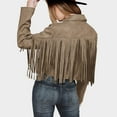 thumbnail image 2 of Lisingtool Clearance Womens Summer Tops Jackets for Women Ladies Fashion Solid Color Fringe Faux Suede Leather Jacket Fashion Fringe Motorcycle Cropped Jacket S-XL Clearance sale, 2 of 5