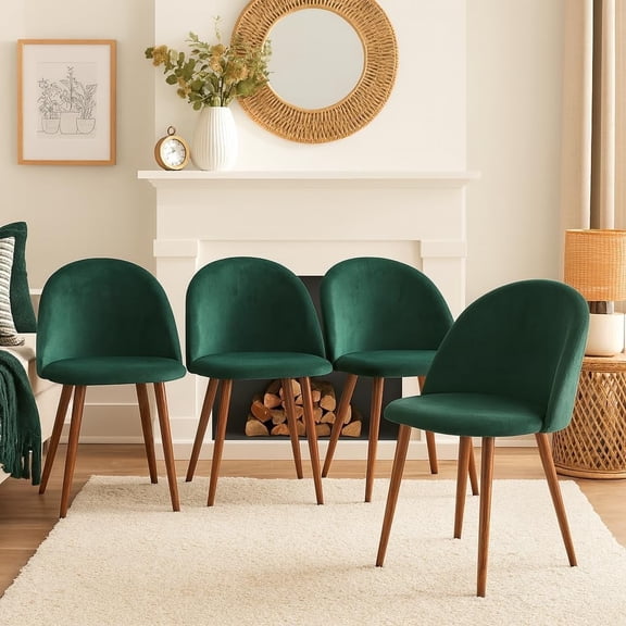 Anchorhome Modern Velvet Dining Chairs Set of 4, Upholstered Accent Side Chairs with Curved Backrest and Wooden Legs, Contemporary Kitchen & Dining Room Furniture, Green