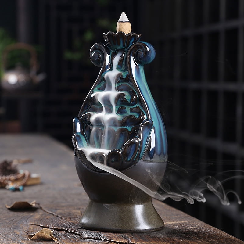 Ceramic Incense Burner,Ruyi Bottle Shaped Household Backflow Aromatherapy Holder Waterfall Zen Smoke Incense Burner Garden Yoga Meditation Home Decor