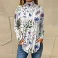 thumbnail image 2 of TQWQT Plus Size High Neck Blouses for Women Loose Fit Floral Print Tunic Top Mockneck Long Sleeve T-Shirt Curved Hem Graphic Tee Fall Outfits 2024 Purple Pink S, 2 of 5