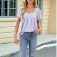 thumbnail image 4 of Women'S Tunic Tops Loose Fit Short Sleeve Shirts Crew Neck Summer Casual Tops Purple S, 4 of 9