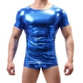 thumbnail image 2 of Alvivi Mens Metallic Short Sleeve T-shirt Tee Muscle Tops Disco Shirts Nightclub Undershirt Royal Blue S, 2 of 5