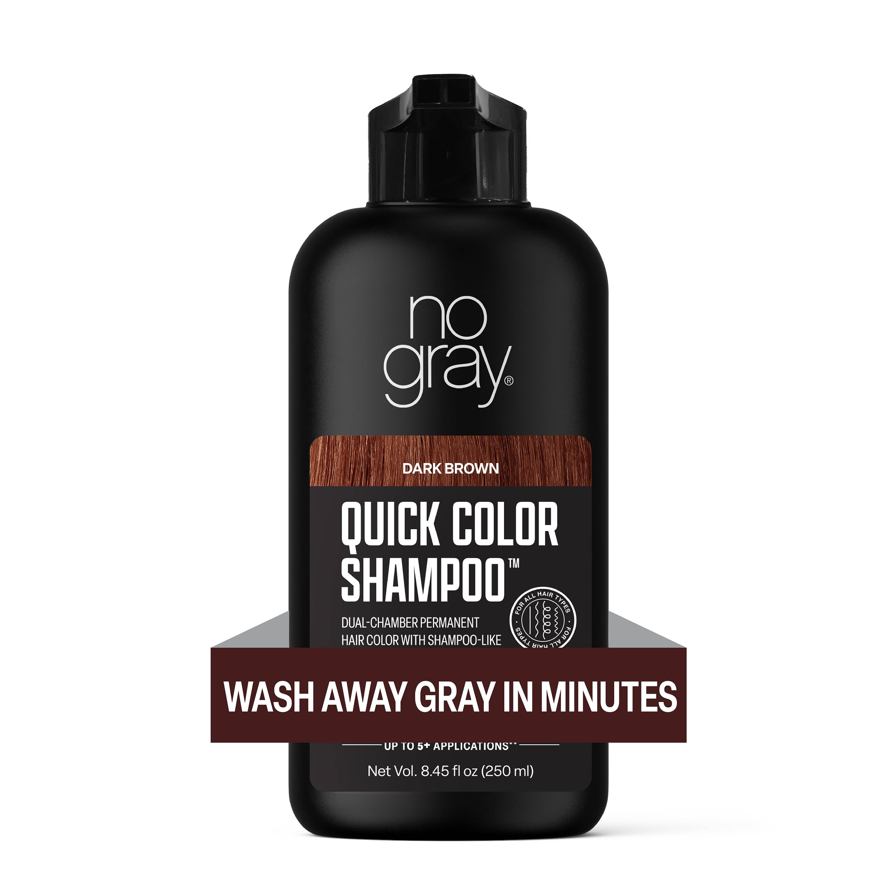 No Gray Quick Permanent Hair Color Shampoo, Dark Brown, 8.45 fl oz
