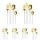 thumbnail image 1 of Juego de cubiertos dorados de 24 piezas, juego de cubiertos para 6, juego de cubiertos de acero inoxidable, incluye cucharas, tenedores y cuchillos, cubiertos de cocina para el hogar, la oficina, el, 1 of 5