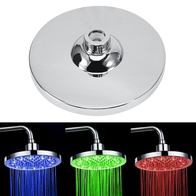 Sonew 8 inch Round Rain Stainless Steel Bathroom RGB LED Light Lamp Shower Head Top Spray, Automatic LED Light Shower Head, LED Light Rain Top Shower Head