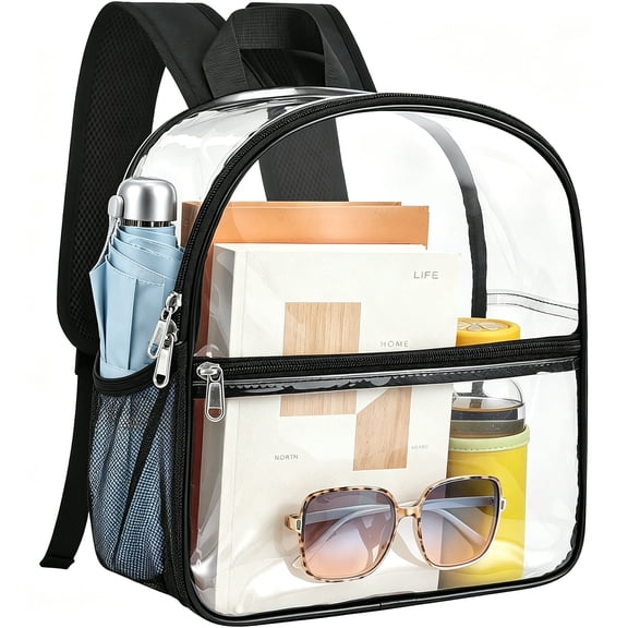 GreenHarbor Clear Backpack Stadium Approved 12x12x6, See Through Mini Backpack with Cold-Resistant PVC, for Sports, Concert, Work & Daily, Black