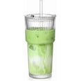 thumbnail image 1 of Vaso de Vidrio 20 oz con Tapa y Popote de Vidrio Vaso de Pared Gruesa con Rayas para Smoothies Cócteles y Jugos, 1 of 8