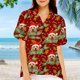 thumbnail image 3 of Camisa hawaiana unisex personalizada con estampado floral navideño para perros y gatos, camisetas de vacaciones en la playa con cara linda, camiseta de manga corta para hombres y mujeres, 3 of 5