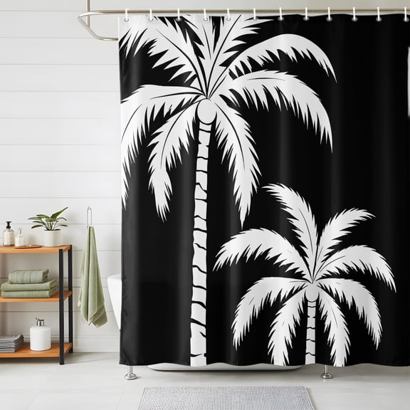Black Palm Tree Shower Curtains for Bathroom, Coastal Tropical Summer Coconut Plants Waterproof Fabric Shower Curtain, Decorative Bathroom Curtain for Bathtub, 72"x72", No Hooks Included